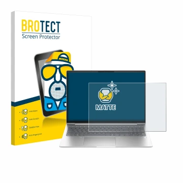 Front side of a product packaging with the brand logo BROTECT. Next to it is the device HP ProBook 460 G11 shown with the corr