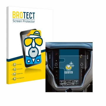 Front side of a product packaging with the brand logo BROTECT. Next to it is the device Subaru Outback 2023 11,9