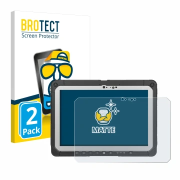 Front side of a product packaging with the brand logo BROTECT. Next to it is the device Panasonic Toughbook CF-20 MK2 shown wi