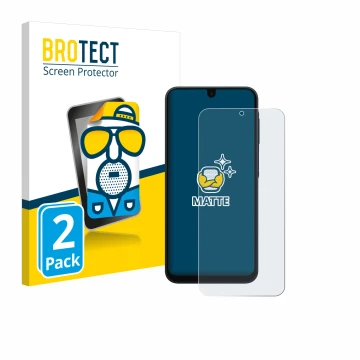 Front side of a product packaging with the brand logo BROTECT. Next to it is the device Samsung Galaxy A16 5G shown with the c