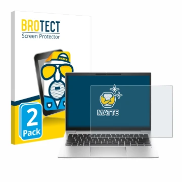 Front side of a product packaging with the brand logo BROTECT. Next to it is the device HP EliteBook 830 G11 shown with the co