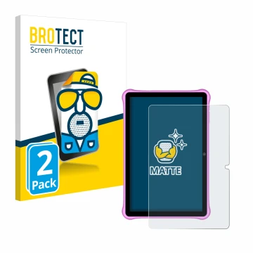 Front side of a product packaging with the brand logo BROTECT. Next to it is the device Blackview Tab A7 Kids shown with the c