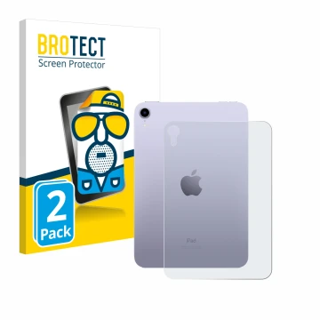Front side of a product packaging with the brand logo BROTECT. Next to it is the device Apple iPad Mini 7 WiFi 2024 (Back) sho