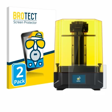 Front side of a product packaging with the brand logo BROTECT. Next to it is the device Anycubic Photon Mono X2 9,1