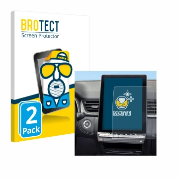 Front side of a product packaging with the brand logo BROTECT. Next to it is the device Renault Symbioz 2024 shown with the co