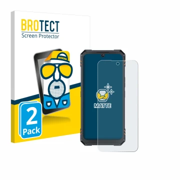 Front side of a product packaging with the brand logo BROTECT. Next to it is the device Cubot King Kong Star 2 shown with the 