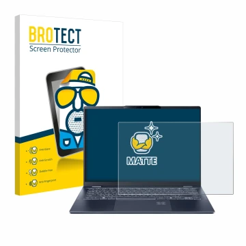 Front side of a product packaging with the brand logo BROTECT. Next to it is the device Acer Swift 14 AI OLED shown with the c