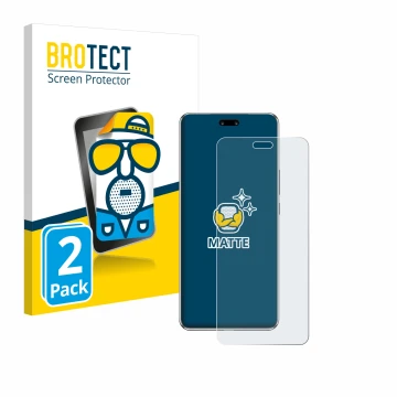 Front side of a product packaging with the brand logo BROTECT. Next to it is the device Huawei Nova 13 Pro shown with the corr