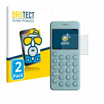 Front side of a product packaging with the brand logo BROTECT. Next to it is the device Punkt MP02 shown with the correspondin