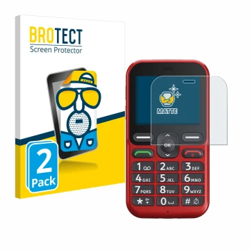Front side of a product packaging with the brand logo BROTECT. Next to it is the device Doro Leva L10 shown with the correspon