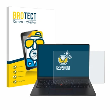 Front side of a product packaging with the brand logo BROTECT. Next to it is the device Lenovo ThinkPad X1 Carbon Gen 13 14