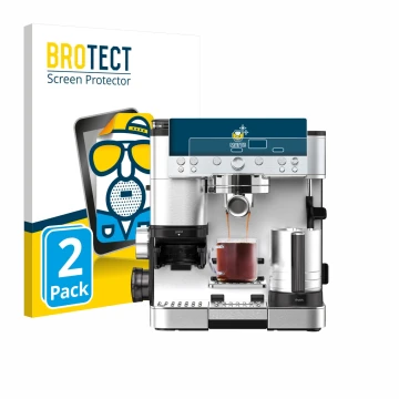 Front side of a product packaging with the brand logo BROTECT. Next to it is the device Ninja Luxe Cafe Premier ES601EU shown 