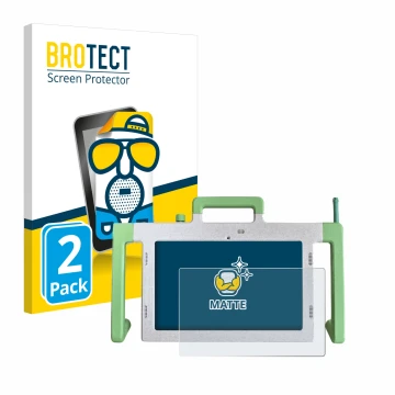 Front side of a product packaging with the brand logo BROTECT. Next to it is the device Telemarie Tablet 10.1