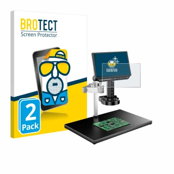 Front side of a product packaging with the brand logo BROTECT. Next to it is the device Tomlov TM4K-AF-MAX shown with the corr