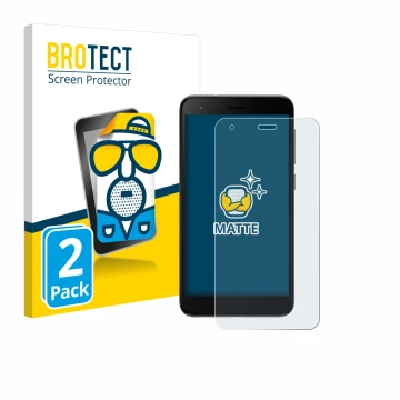 Front side of a product packaging with the brand logo BROTECT. Next to it is the device ZTE Blade A35 lite shown with the corr