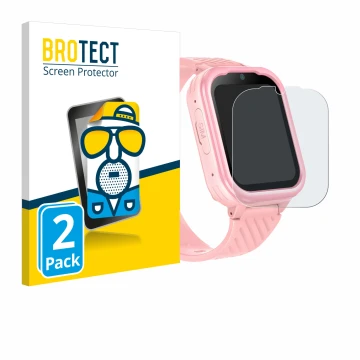 Front side of a product packaging with the brand logo BROTECT. Next to it is the device Yuede Kids Smartwatch 1.83