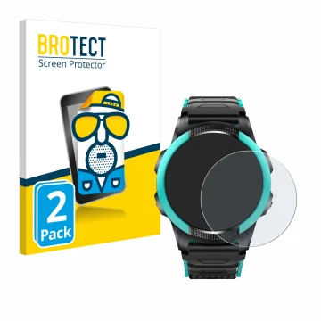 Front side of a product packaging with the brand logo BROTECT. Next to it is the device SaveFamily Slim 4G shown with the corr