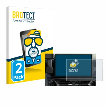 Front side of a product packaging with the brand logo BROTECT. Next to it is the device Dacia Duster Infotainment System (2024