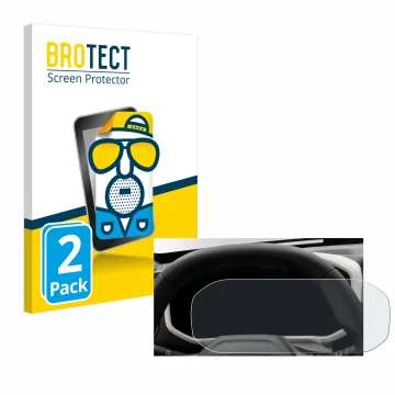 Front side of a product packaging with the brand logo BROTECT. Next to it is the device Dacia Duster Tacho (2024) shown with t
