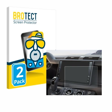 Front side of a product packaging with the brand logo BROTECT. Next to it is the device Land Rover Defender (2025) 10