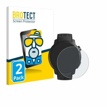 Front side of a product packaging with the brand logo BROTECT. Next to it is the device Coros Pace Pro shown with the correspo