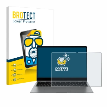 Front side of a product packaging with the brand logo BROTECT. Next to it is the device Samsung Galaxy Book5 Pro 360 16