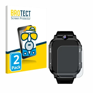 Front side of a product packaging with the brand logo BROTECT. Next to it is the device Blackview Z20 Kids Smartwatch shown wi