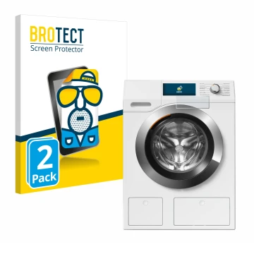Front side of a product packaging with the brand logo BROTECT. Next to it is the device Miele WEH875 shown with the correspond