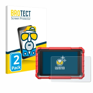 Front side of a product packaging with the brand logo BROTECT. Next to it is the device Launch X-431 PROS Elite Pro 5 shown wi