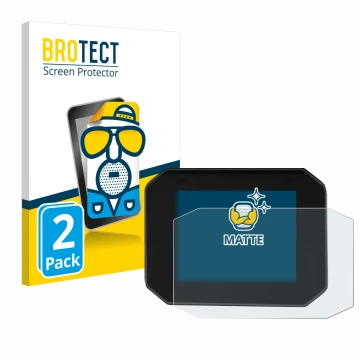 Front side of a product packaging with the brand logo BROTECT. Next to it is the device Moto Guzzi Stelvio 2024 shown with the