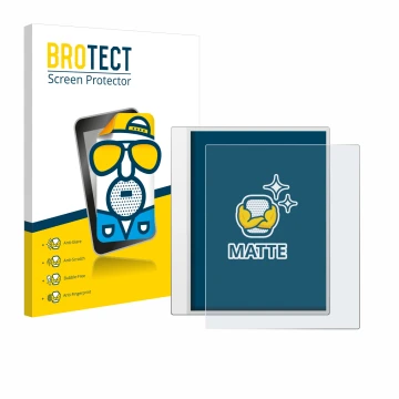 Front side of a product packaging with the brand logo BROTECT. Next to it is the device Boox Note Max shown with the correspon