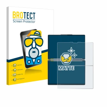 Front side of a product packaging with the brand logo BROTECT. Next to it is the device Lenovo Yoga Book 9i Gen 10 shown with 