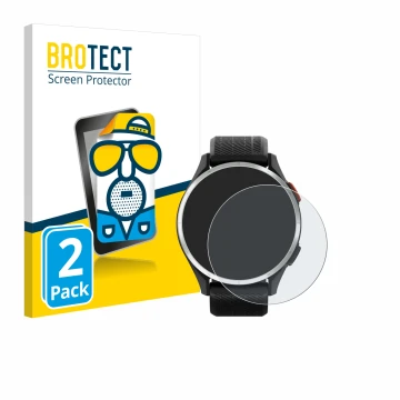 Front side of a product packaging with the brand logo BROTECT. Next to it is the device Garmin Approach S44 shown with the cor