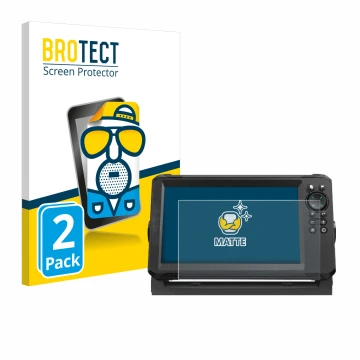 Front side of a product packaging with the brand logo BROTECT. Next to it is the device Lowrance Eagle 9 shown with the corres