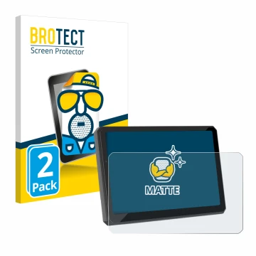 Front side of a product packaging with the brand logo BROTECT. Next to it is the device Carpuride W712D 7
