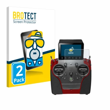 Front side of a product packaging with the brand logo BROTECT. Next to it is the device PowerBox Systems Atom shown with the c