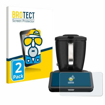 Front side of a product packaging with the brand logo BROTECT. Next to it is the device Vorwerk Thermomix TM7 shown with the c