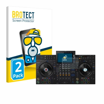 Front side of a product packaging with the brand logo BROTECT. Next to it is the device Pioneer XDJ-AZ shown with the correspo