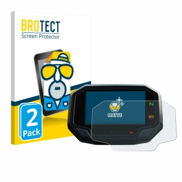 Front side of a product packaging with the brand logo BROTECT. Next to it is the device Kawasaki Versys 650 2022+ shown with t