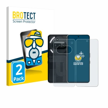 Front side of a product packaging with the brand logo BROTECT. Next to it is the device Nothing Phone (3a) (Front+Back) shown 