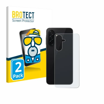 Front side of a product packaging with the brand logo BROTECT. Next to it is the device Samsung Galaxy A26 5G (Back) shown wit