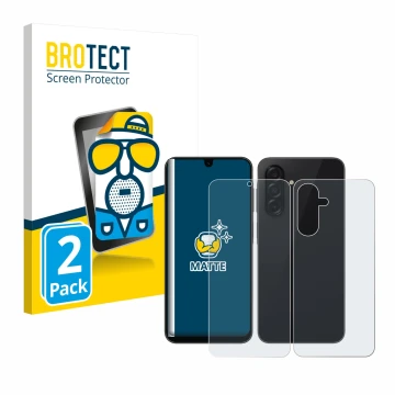 Front side of a product packaging with the brand logo BROTECT. Next to it is the device Samsung Galaxy A26 5G (Front+Back) sho