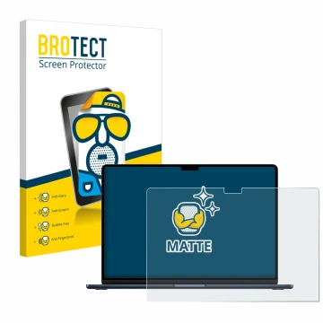 Front side of a product packaging with the brand logo BROTECT. Next to it is the device Apple MacBook Air 15