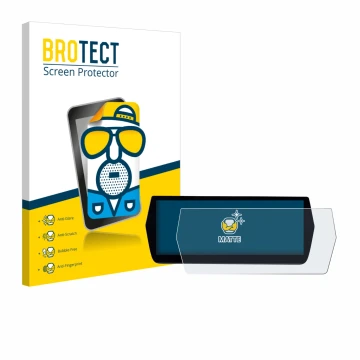 Front side of a product packaging with the brand logo BROTECT. Next to it is the device MG ZS Hybrid+ shown with the correspon