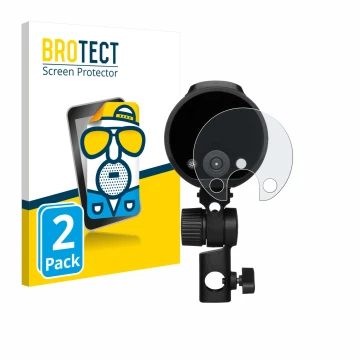 Front side of a product packaging with the brand logo BROTECT. Next to it is the device Profoto A2 shown with the correspondin