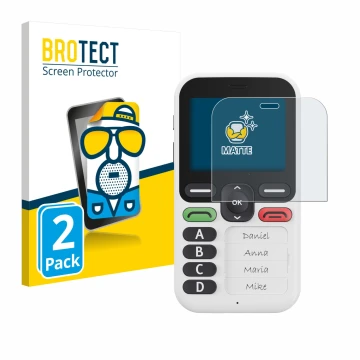 Front side of a product packaging with the brand logo BROTECT. Next to it is the device Doro Leva X10 shown with the correspon