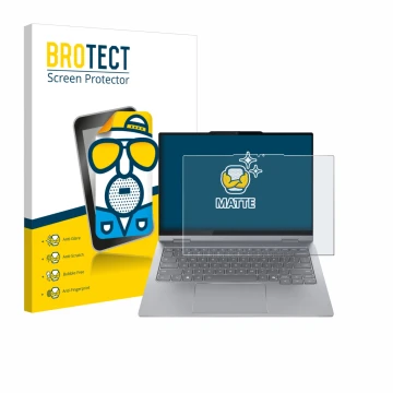 Front side of a product packaging with the brand logo BROTECT. Next to it is the device Lenovo ThinkBook 14 2-in-1 Gen 5 shown