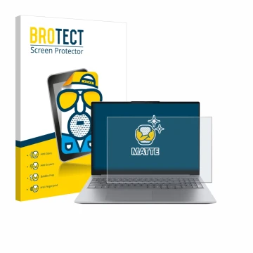 Front side of a product packaging with the brand logo BROTECT. Next to it is the device Lenovo ThinkBook 16 Gen 8 shown with t
