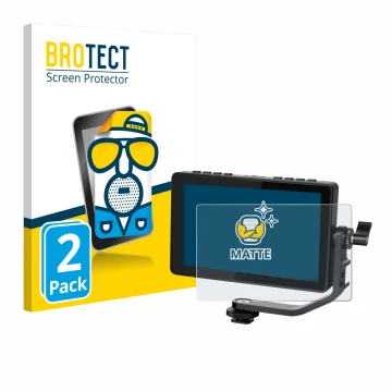 Front side of a product packaging with the brand logo BROTECT. Next to it is the device Feelworld F5 PROX 5,5