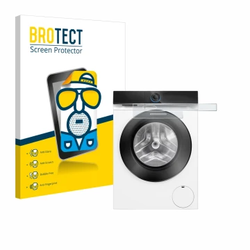 Front side of a product packaging with the brand logo BROTECT. Next to it is the device Siemens WG56B2041 IQ700 Touchdisplay s